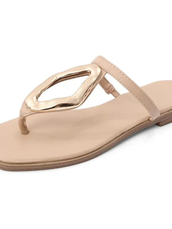 🆕Women's Nude Flip Flops Slip On Square Open Toe Slides Sandals for Summer - Picture 5 of 6